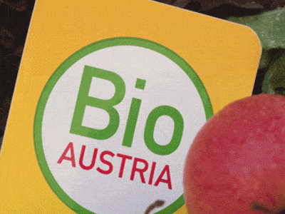 BIO AUSTRIA Logo mit Äpfel - Slider -Play