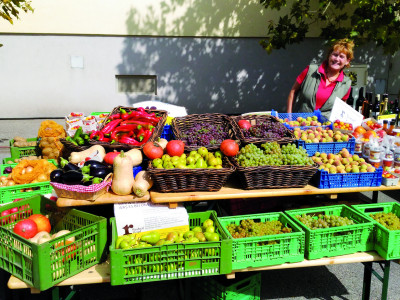 Biobäuerin mit Gemüsestand am Bio-Fest in Frauenkirchen im Burgenland.